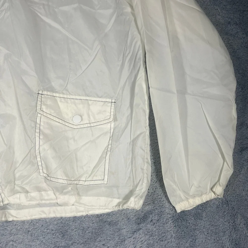 Vintage Sears‎ White Nylon Windbreaker Jacket Large Full Zip Hidden Hood Mens